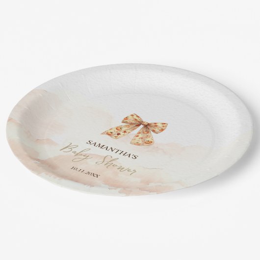 Niedliche Fall Pumpkins Bow Babydusche Pappteller (Schrägansicht)