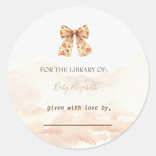 Niedliche Fall Pumpkins Bow Babydusche Runder Aufkleber (Vorderseite)