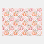 Niedliche Fall Soft Pink und Orange Floral Pumpkin Geschenkpapier Set (Vorderseite 3)