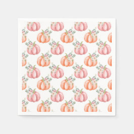 Niedliche Fall Soft Pink und Orange Floral Pumpkin Serviette