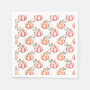 Niedliche Fall Soft Pink und Orange Floral Pumpkin Serviette