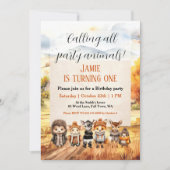 Niedliche Fall Waldtiere 1. Geburtstag Einladung (Vorderseite)