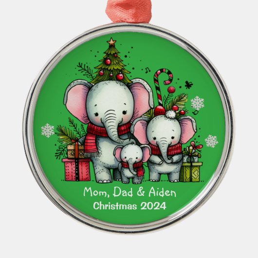 Niedliche Familie von drei Elefanten Ornament (Vorne)