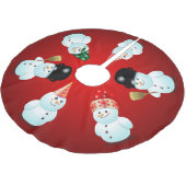 Niedliche Familie von Snowmen Polyester Weihnachtsbaumdecke (Schrägansicht)