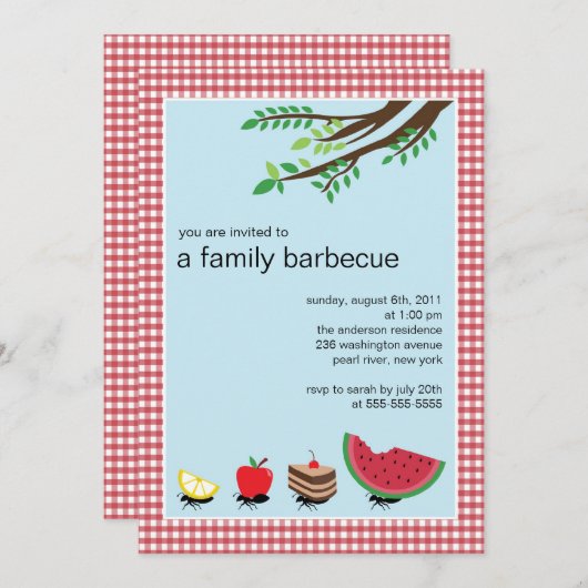 NIEDLICHE Familien-Sommer GRILLEN Party Einladung (Vorne/Hinten)