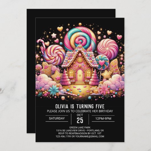 Niedliche Fantasie Candyland Digital Geburtstag Einladung (Vorne/Hinten)