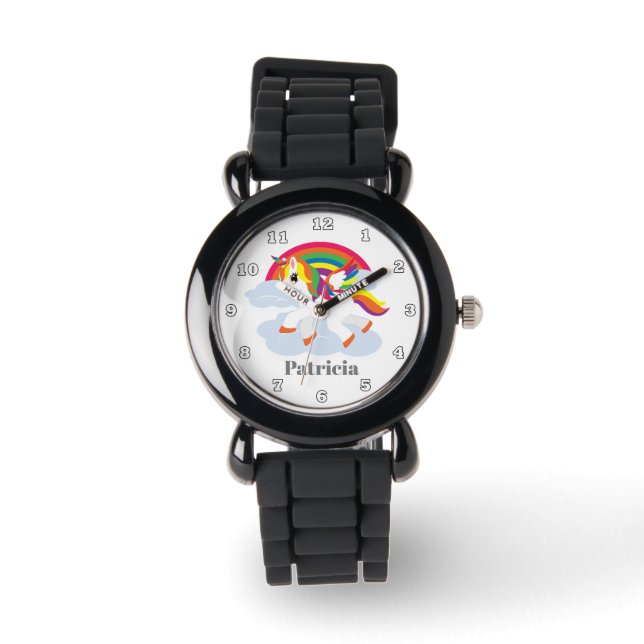 Niedliche Fantasie Einhorn Regenbogen hinzufügen N Armbanduhr (Vorderseite)