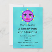 Niedliche Fantasie Lila Moon Face Stars Geburtstag Einladung (Vorderseite)