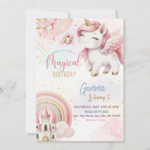 Niedliche Fantasie Rosa Gold Einhorn Burg Einladung