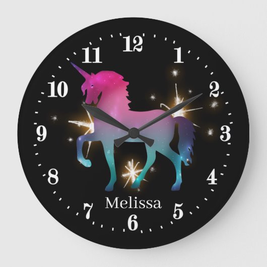 niedliche Fantasie unicorn hinzufügen Namen Große Wanduhr (Vorderseite)