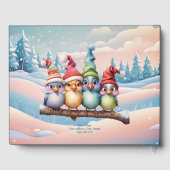 Niedliche Fantasievögel mit Weihnachtshüten. Gästebuch (Rückseite)