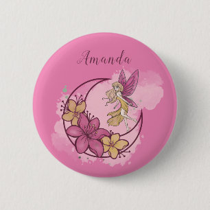 Niedliche Fantasiewelt auf dem Mond - Custom Pink  Button