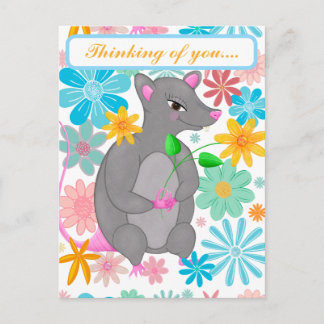 Niedliche fantastische Ratte bunte Blumen Postkarte