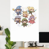 Niedliche Fantasy-Charaktere Magier Ritter Ranger Poster (Heimbüro)
