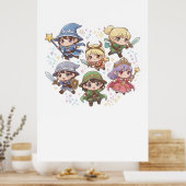 Niedliche Fantasy-Charaktere Magier Ritter Ranger Poster (Küche)