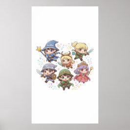Niedliche Fantasy-Charaktere Magier Ritter Ranger Poster