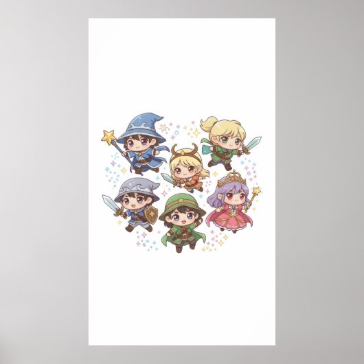 Niedliche Fantasy-Charaktere Magier Ritter Ranger Poster (Vorne)