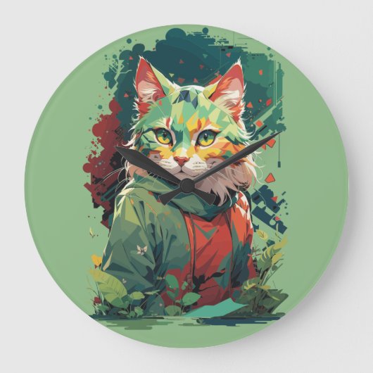 Niedliche Fantasy Color Splash Chat Design Große Wanduhr (Vorderseite)