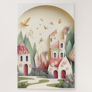 Niedliche Fantasy Fairy Town Hintergrund Puzzle