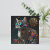 Niedliche Fantasy-Steampunkatze und Blume KI-Kunst (Stehend Vorderseite)