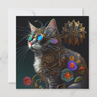 Niedliche Fantasy-Steampunkatze und Blume KI-Kunst
