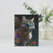 Niedliche Fantasy-Steampunkatze und Blume KI-Kunst Postkarte (Stehend Vorderseite)