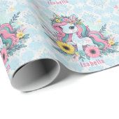Niedliche Fantasy Unicorn Girl's Enchanted World Geschenkpapier (Rolleneckpunkt)