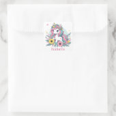 Niedliche Fantasy Unicorn Girl's Enchanted World Quadratischer Aufkleber (Tasche)