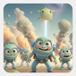 Niedliche Farb-Außerirdischen Quadratischer Aufkleber