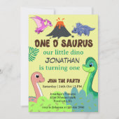 Niedliche Farbe eins O Saurus 1. Dinosaurier Gebur Einladung (Vorderseite)