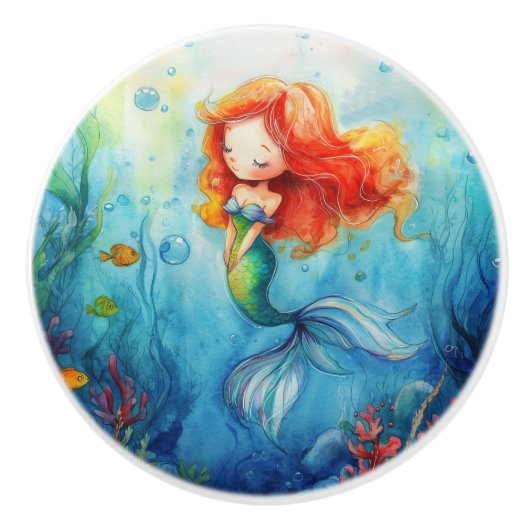 Niedliche Farbe Mermaid Unterwasser Keramikknauf (Vorderseite)
