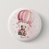 Niedliche Farbe Rosa Teddy Bär Heißluftballon Button (Vorderseite)