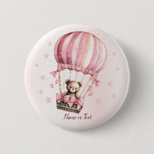 Niedliche Farbe Rosa Teddy Bär Heißluftballon Button