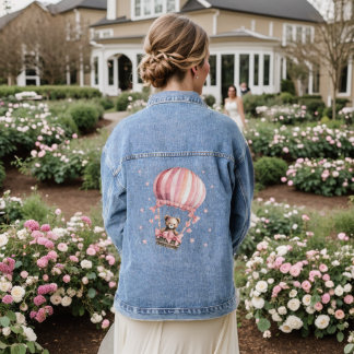 Niedliche Farbe Rosa Teddy Bär Heißluftballon Jeansjacke