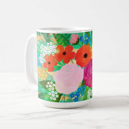 Niedliche Farbe Rot und Gelb Blütengrün Kaffeetasse (Vorderseite Links)