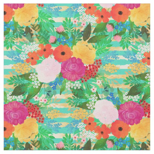 Niedliche Farbe Rot und Gelb Blütengrün Stoff (Nahaufnahme)