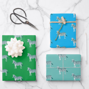 Niedliche Farbe Zebras Tierdruck Fett Aquamarin Geschenkpapier Set