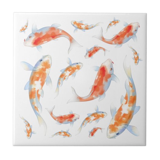 Niedliche Farben Orange und Weiß Japanische Fische Fliese (Vorderseite)