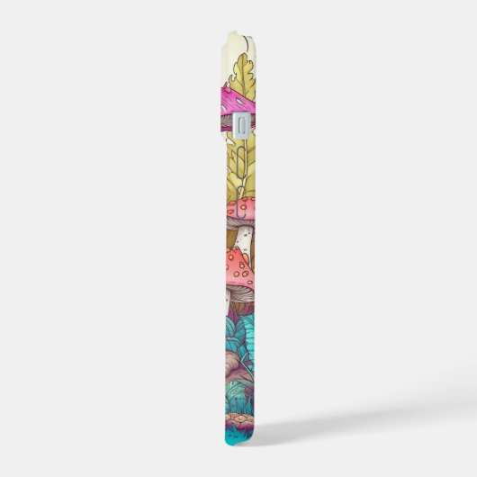 Niedliche Farben Pilzhaus Kunst iPhone 15 Hülle (Linke Seite)