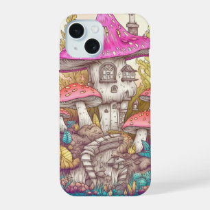Niedliche Farben Pilzhaus Kunst iPhone 15 Hülle