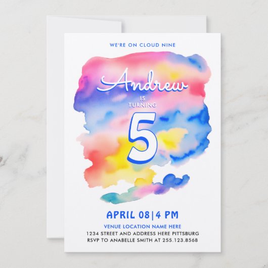 Niedliche Farben Sky Cloud Nine Regenbogen Wasserf Einladung (Vorderseite)