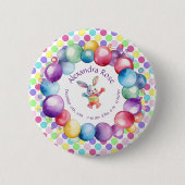 Niedliche Farben Wasserfarbe Bunny und Polka Punkt Button (Vorderseite)