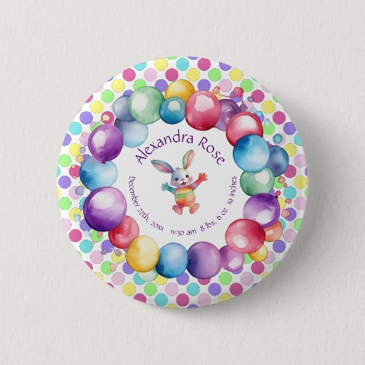Niedliche Farben Wasserfarbe Bunny und Polka Punkt Button (Vorderseite)