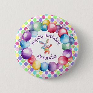 Niedliche Farben Wasserfarbe Bunny und Polka Punkt Button