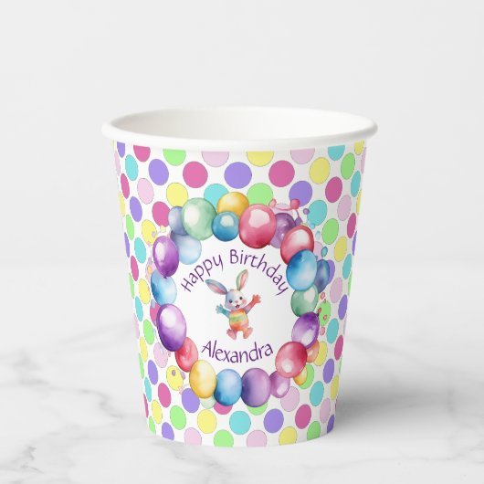 Niedliche Farben Wasserfarbe Bunny und Polka Punkt Pappbecher (Vorderseite)
