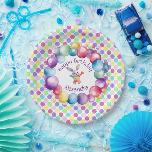 Niedliche Farben Wasserfarbe Bunny und Polka Punkt Pappteller (Party)