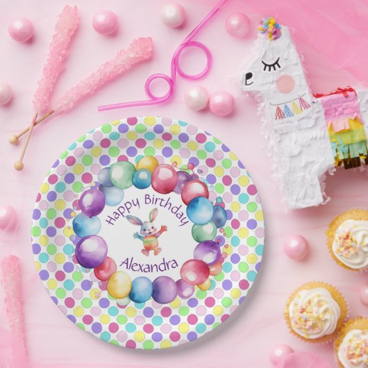 Niedliche Farben Wasserfarbe Bunny und Polka Punkt Pappteller (Party)