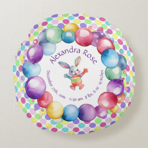 Niedliche Farben Wasserfarbe Bunny und Polka Punkt Rundes Kissen