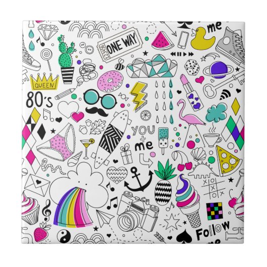 Niedliche Farbenfrohe 80er-Muster Fliese (Vorderseite)