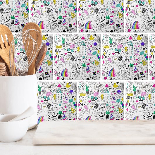 Niedliche Farbenfrohe 80er-Muster Fliese